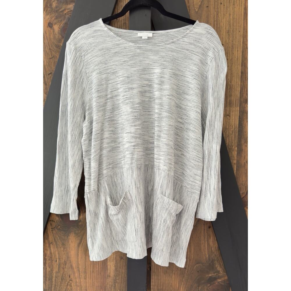 J.Jill Pure Grey White Heather Stripe Pocket Tunic Cotton Stretch XL